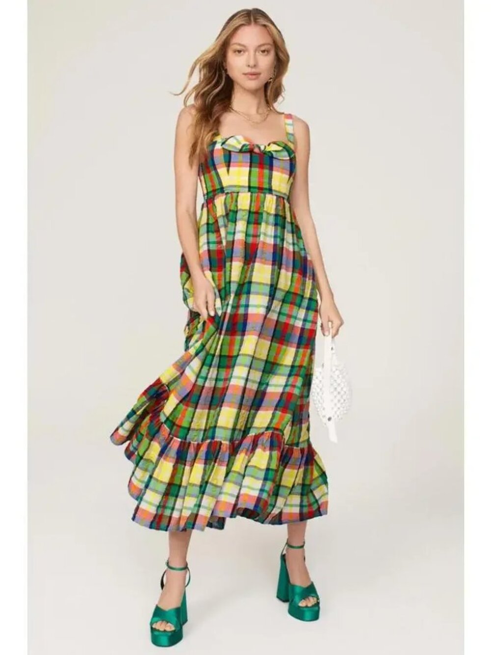 Kate Spade Coastal Plaid Bow Maxi Dress Seersucker Corset top Sundress Midi 6
